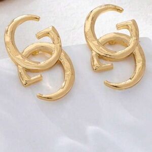 Metallic Gold Tone GG Logo Stud Earrings